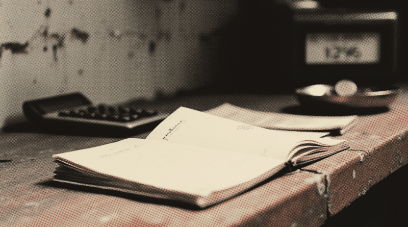 A small savings passbook lying closed at an angle on a worn timber counter with its stitched spine turned toward the camera — EPF Akaun Fleksibel Withdrawal 2026: Limits & Timing