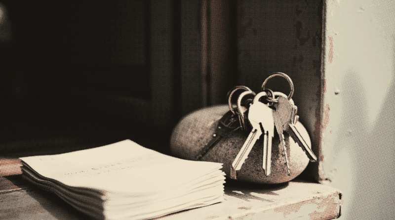 A bunch of door keys on a plain steel ring lying on a bare wooden windowsill in morning light — Tenancy Agreement Malaysia 2026: Stamp Duty & Deposit