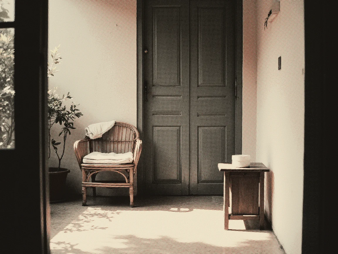 Death Registration Malaysia 2026: JPN Rules, Fees, Forms — an empty rattan chair and side table outside a closed wooden door