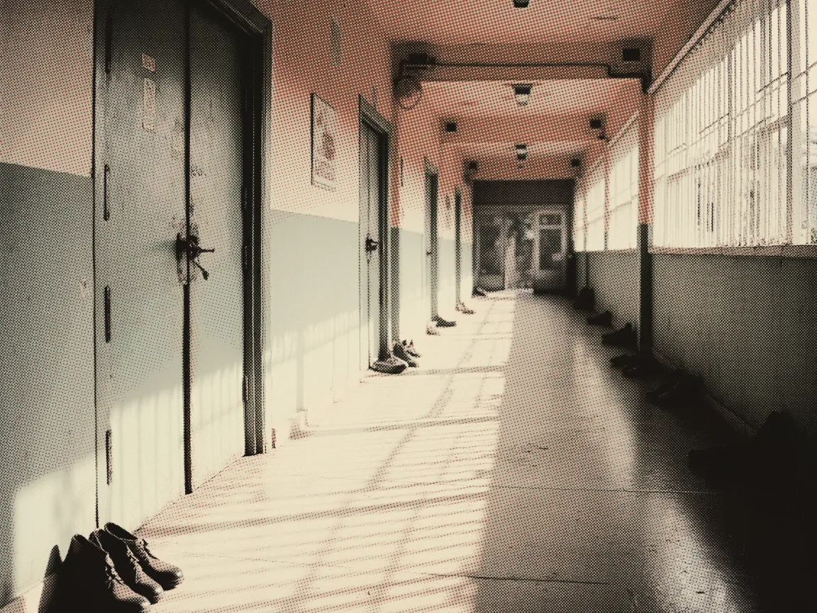 School Holidays Malaysia 2026: Official Takwim & Term Dates — an empty school corridor with the classroom doors closed