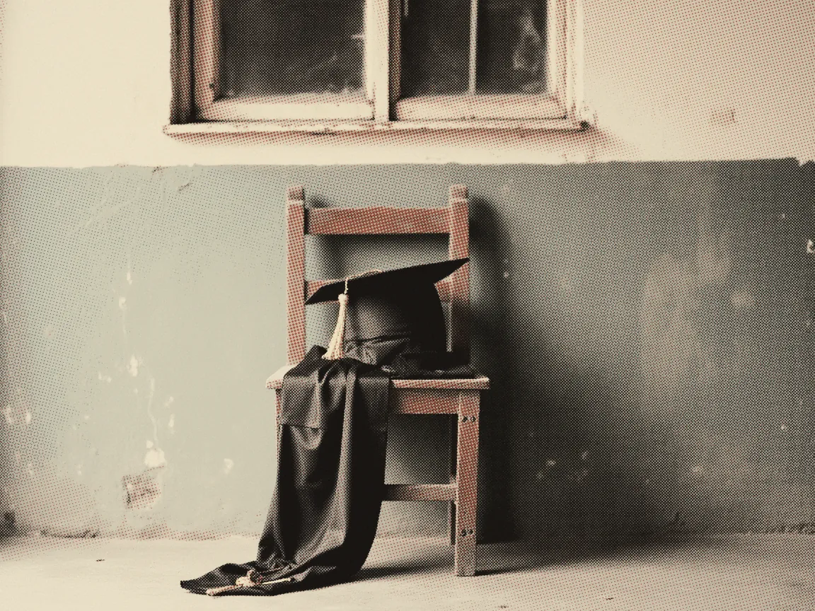 PTPTN Login 2026: Check Balance, Repayment & Discounts — a graduation cap and a folded gown on a bare timber chair
