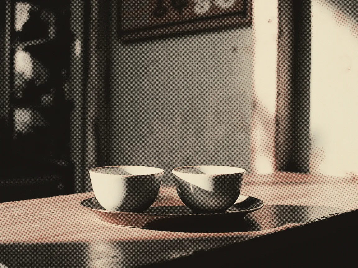 Register Marriage Malaysia 2026: Forms, HIV Test & Wait — two rounded tea cups on a lacquer tray on a bare table