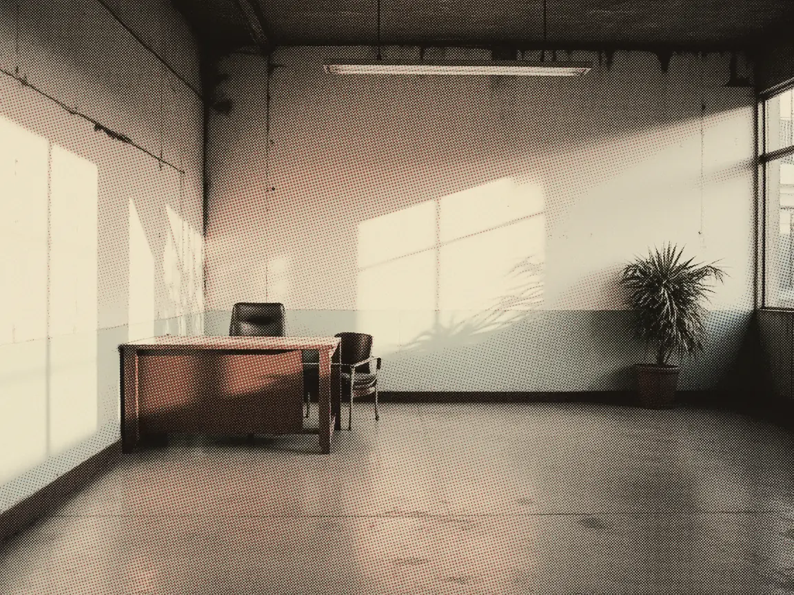 Resignation Letter Malaysia: Notice Period Rules & Template — an empty office room with a bare desk and a chair pushed back