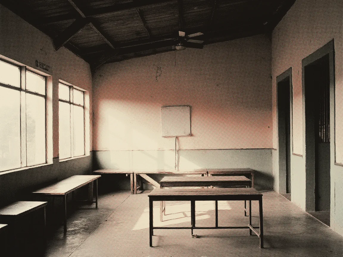 STR Status Check: Payment Amounts & Payout Dates — a rural community hall with folding tables stacked against a bare wall